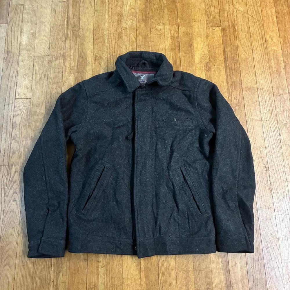 American Eagle Outfitters Mens Wool Blend Peacoat Jacket Grey Charcoal Small Y2K